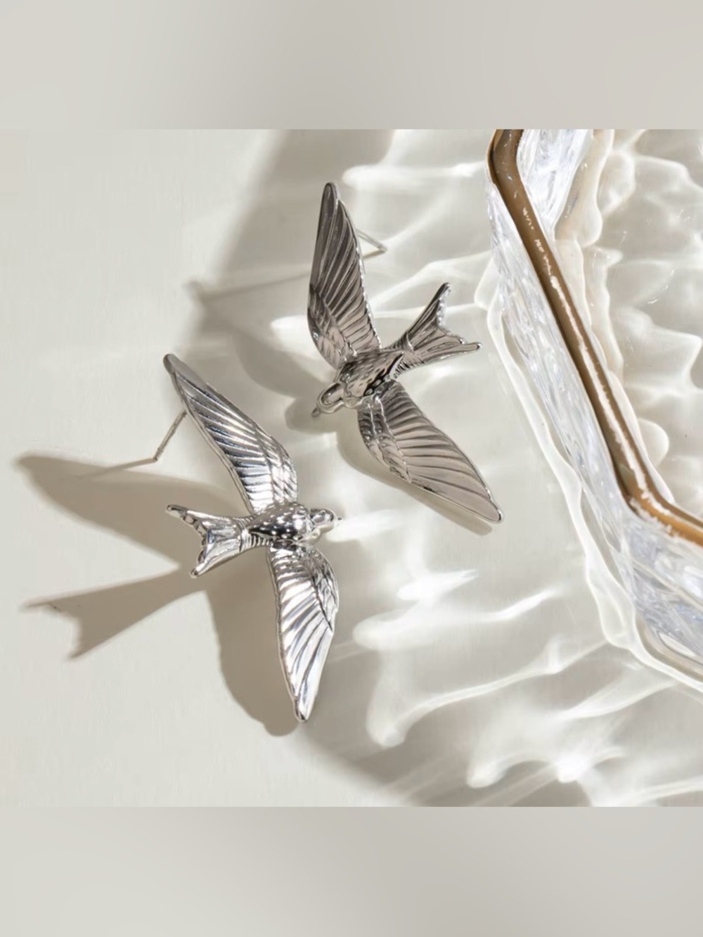 Silver Bird Dove Earrings Stainless Steel Waterproof